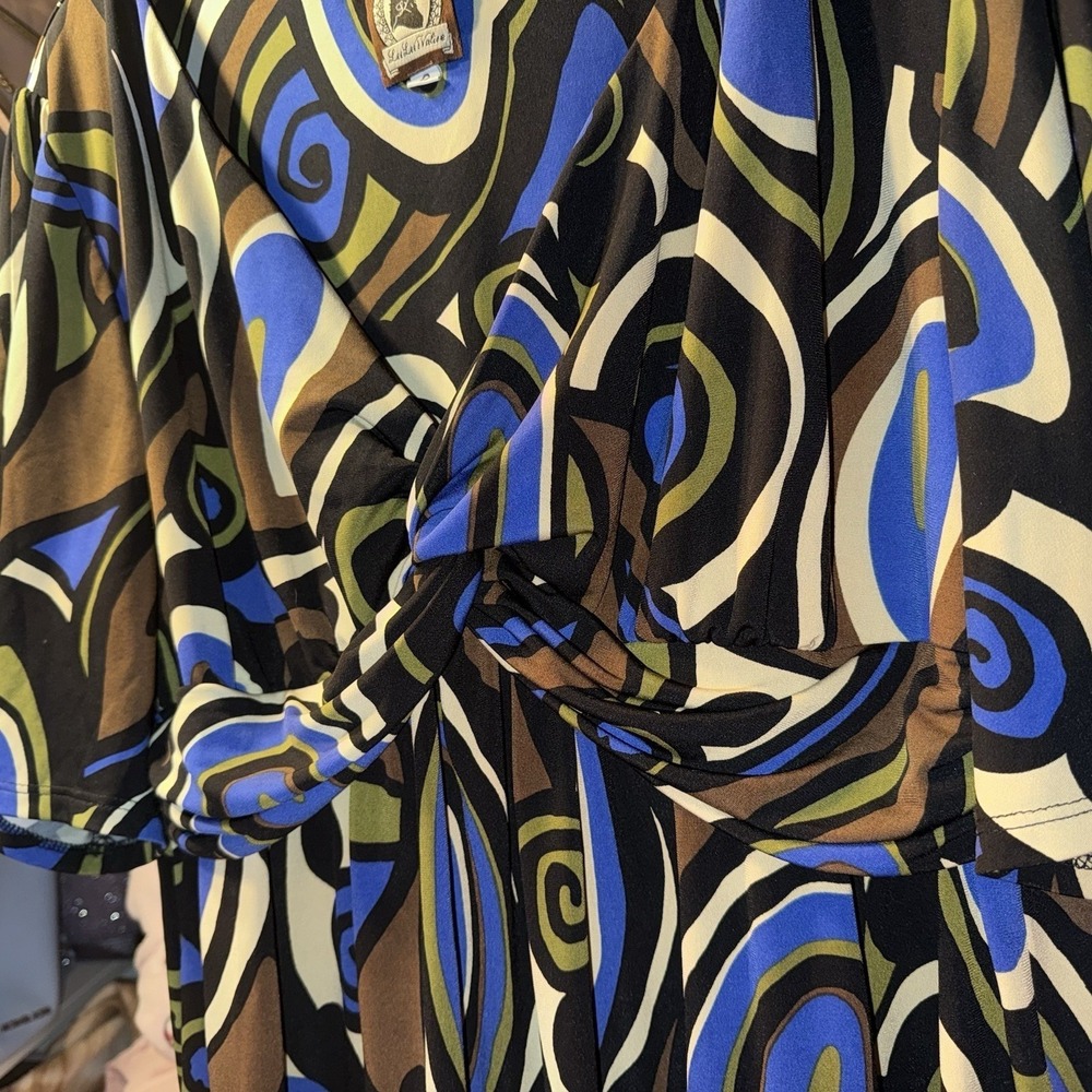 Olivia Harper Women's Multicolored Blue Green Brown Blouse Size 2 - Picture 4 of 6